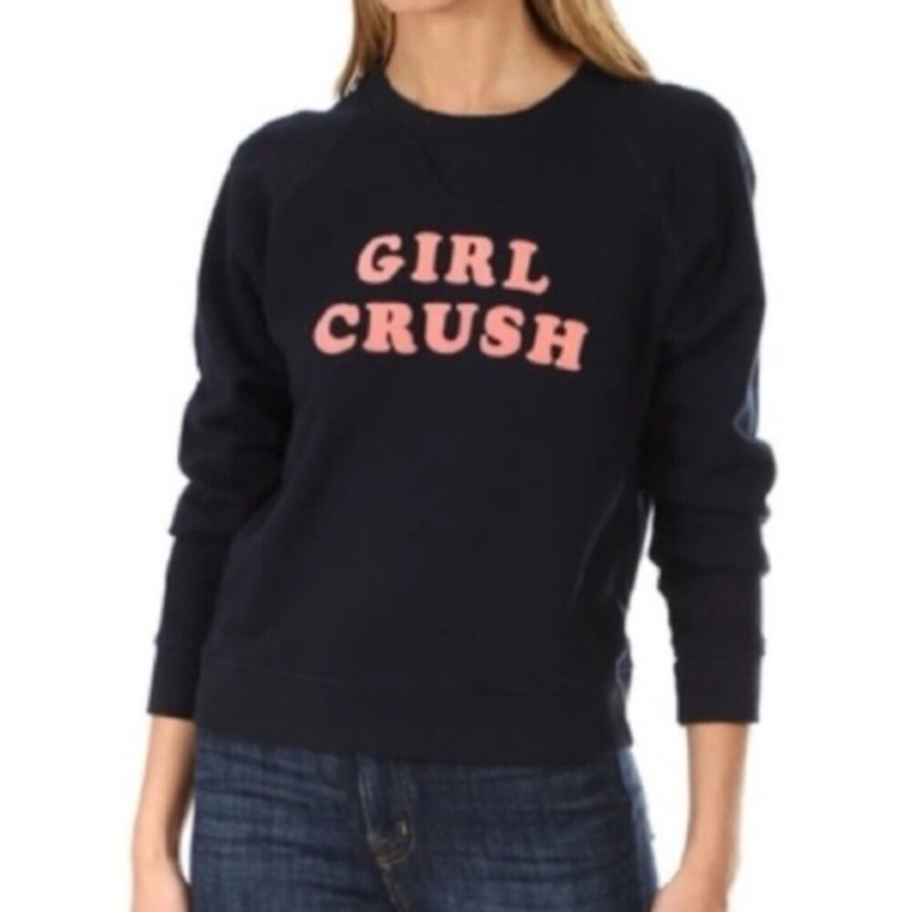 MOTHER The Square "Girl Crush" Navy w Pink Letter Crewneck Size Small NWOT